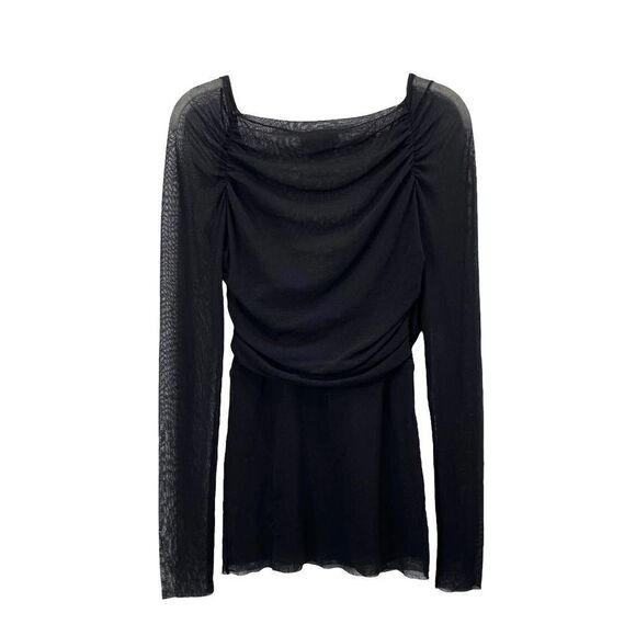 Jean Paul Gaultier Fuzzi mesh faux wrap long sleeve top Sz S black boho goth - Picture 8 of 8